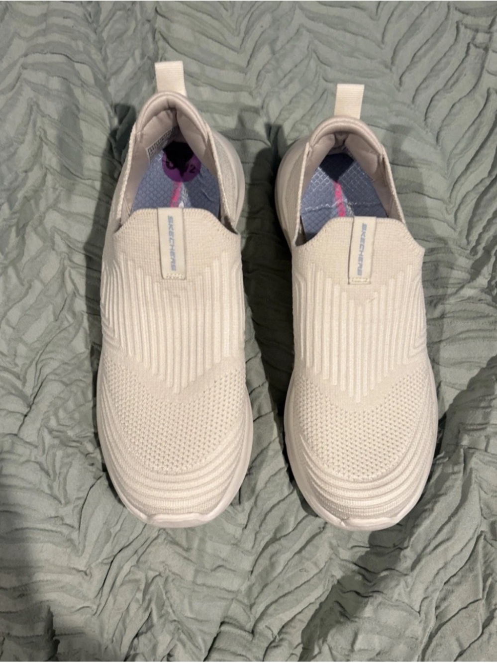 Skechers Women’s White Slip-On Knit Sneakers